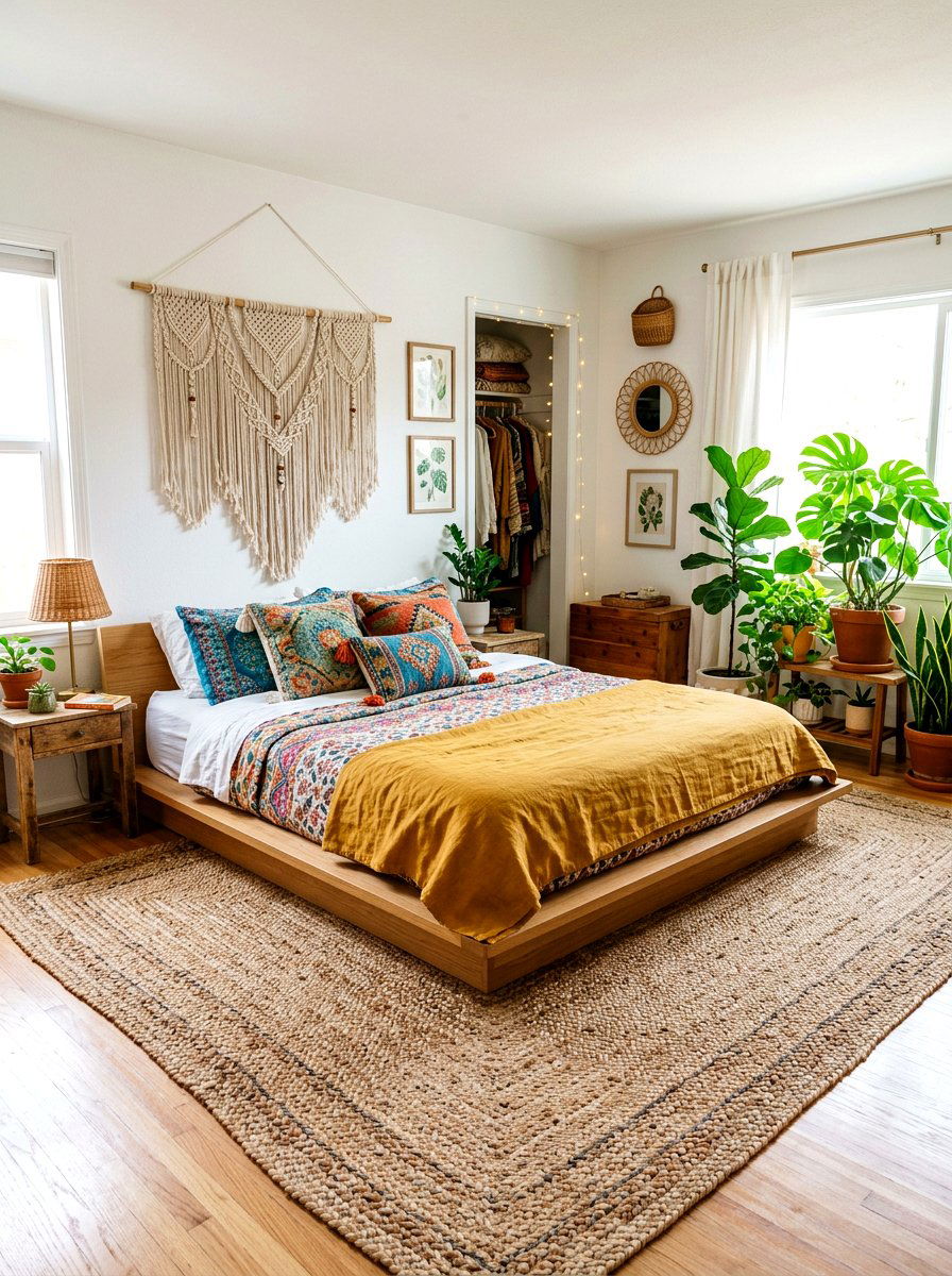 Boho Bedroom Rug - 30 jute rug styling ideas