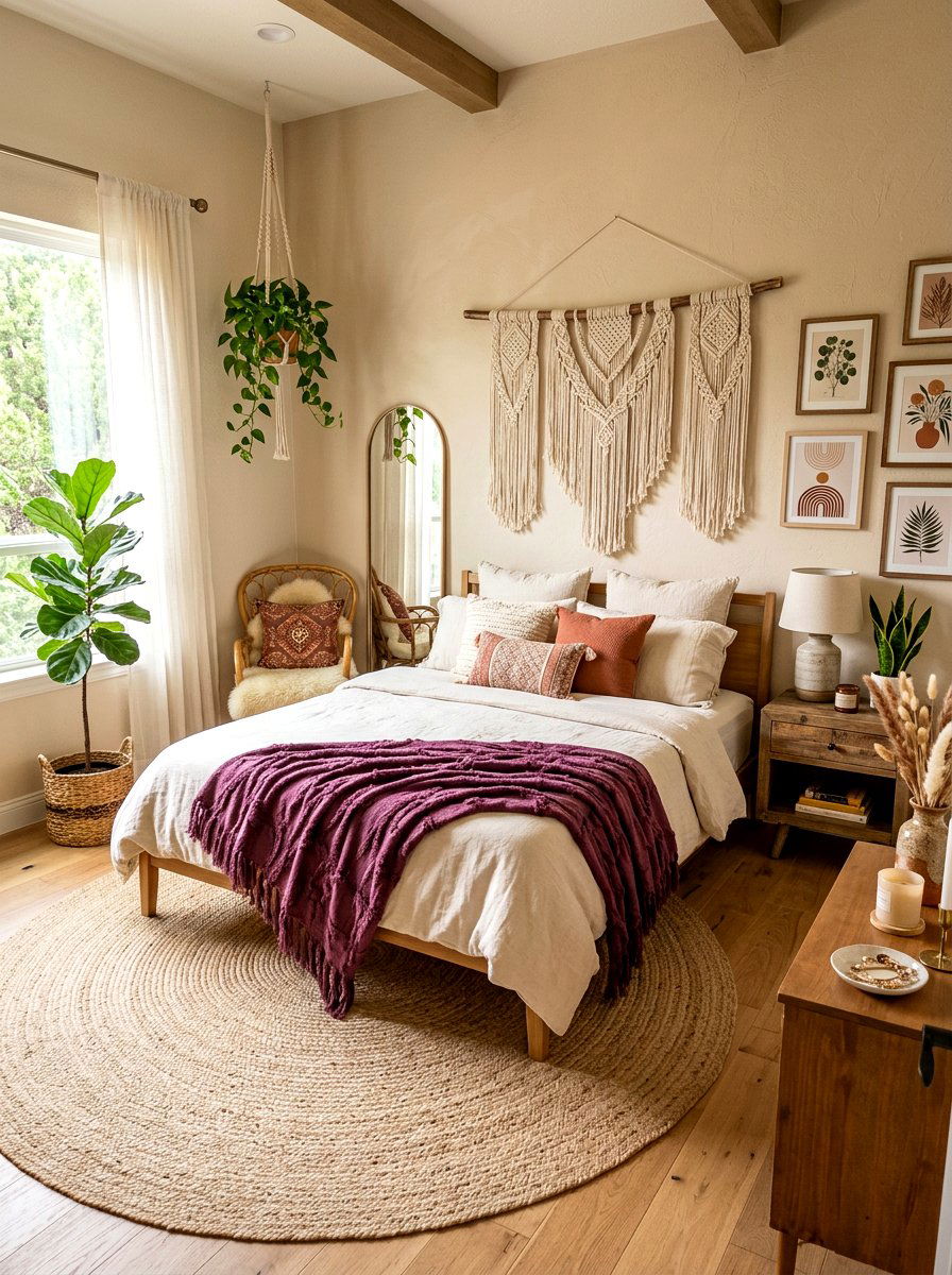 Boho Beige Bedroom - 30 plum and beige bedroom ideas