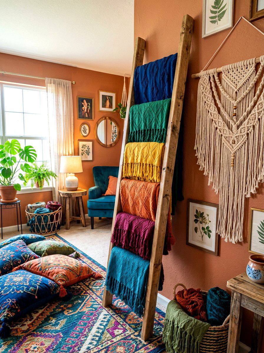 Boho Blanket Ladder - 30 blanket ladder ideas