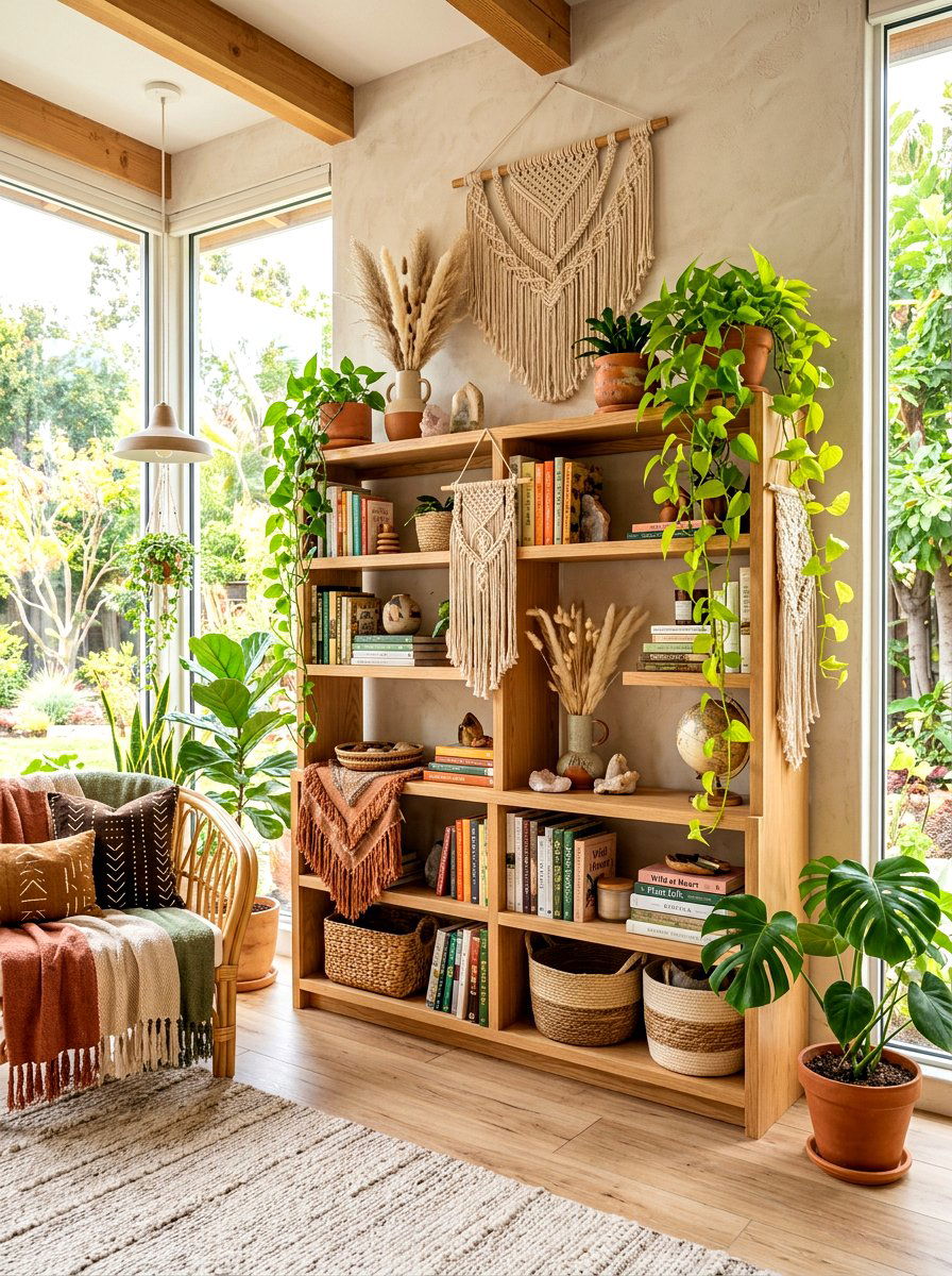 Boho Bookshelf Decor - 30 aesthetic bookshelf styling apartment ideas