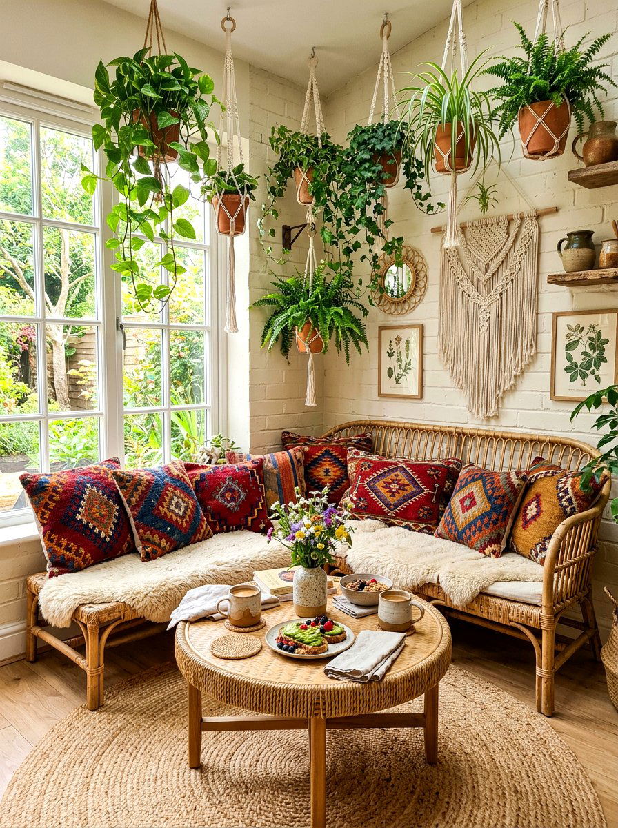 Boho Breakfast Nook - 30 corner breakfast coffee nook ideas