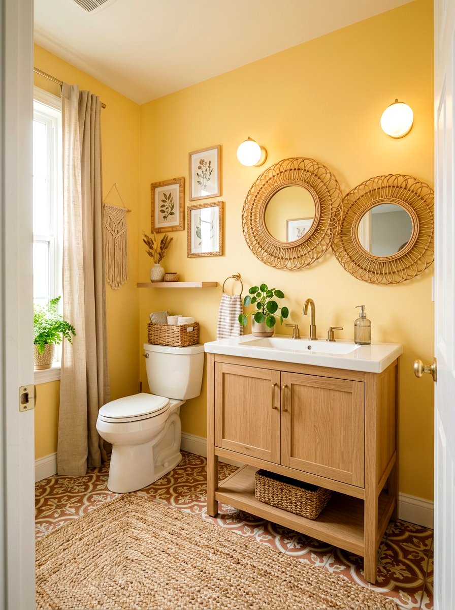 Boho Butter Yellow Powder Room - 30 butter yellow powder room ideas