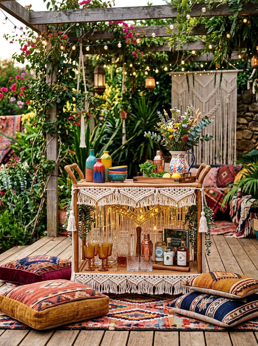 Boho Chic Bar Cart - 30 outdoor bar cart ideas