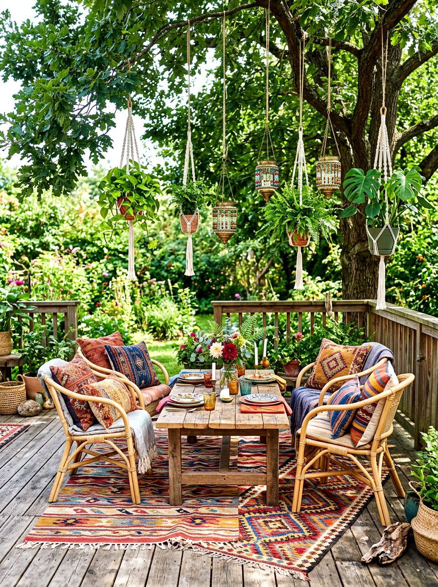 Boho Chic Deck Dining - 30 deck dining zone ideas