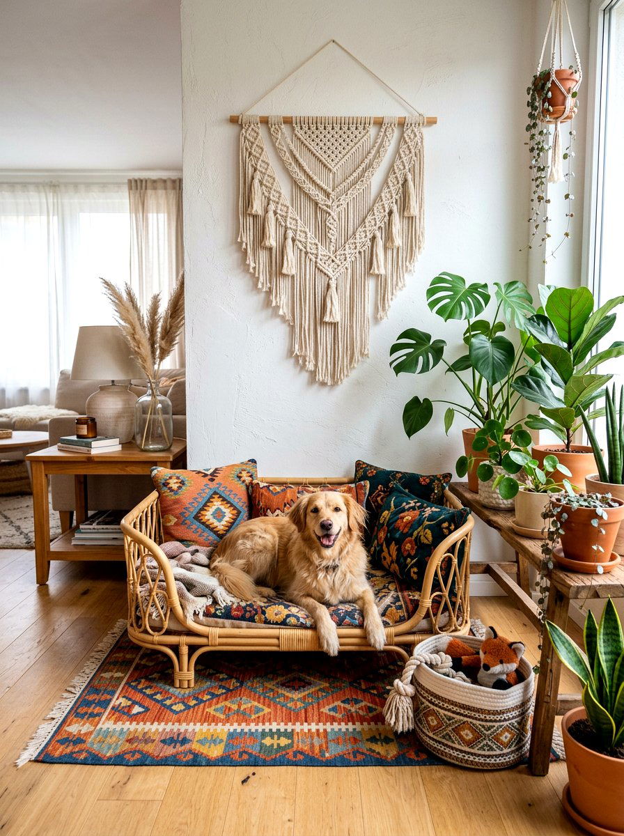 Boho Chic Dog Corner - 30 dog bedroom decor ideas