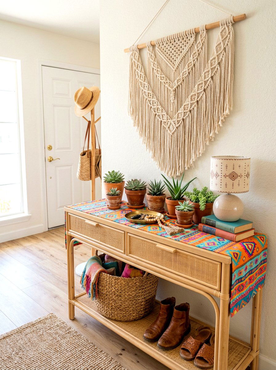 Boho Chic Entry Table - 30 entry console styling ideas