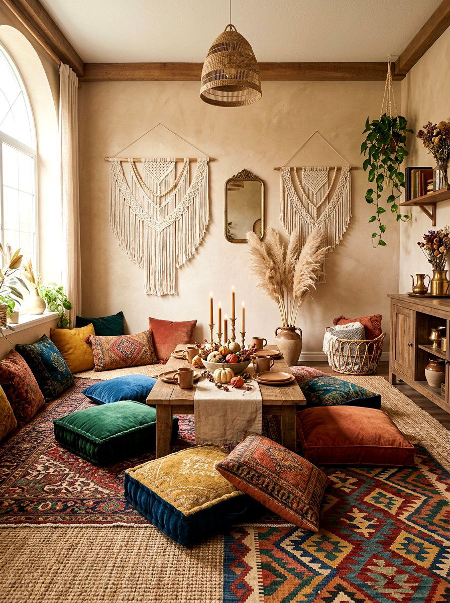 Boho Chic Harvest Room - 30 Thanksgiving hosting room ideas