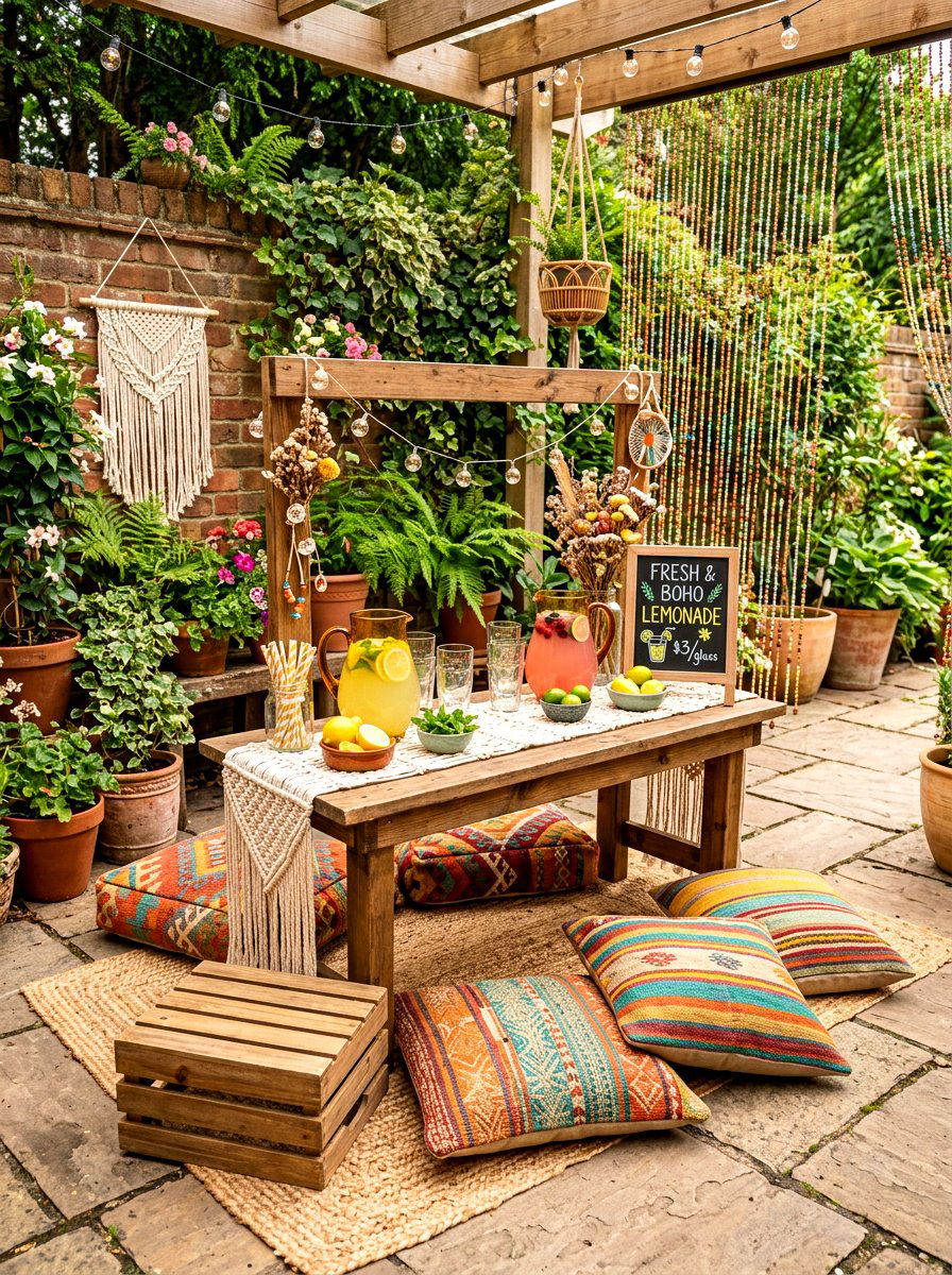 Boho Chic Lemonade Stand - 30 lemonade stand patio ideas