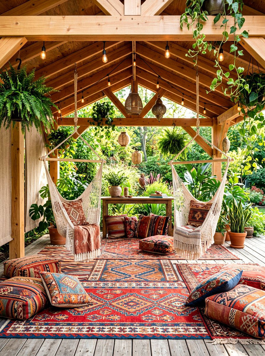 Boho Chic Pavilion - 30 backyard pavilion lounge ideas