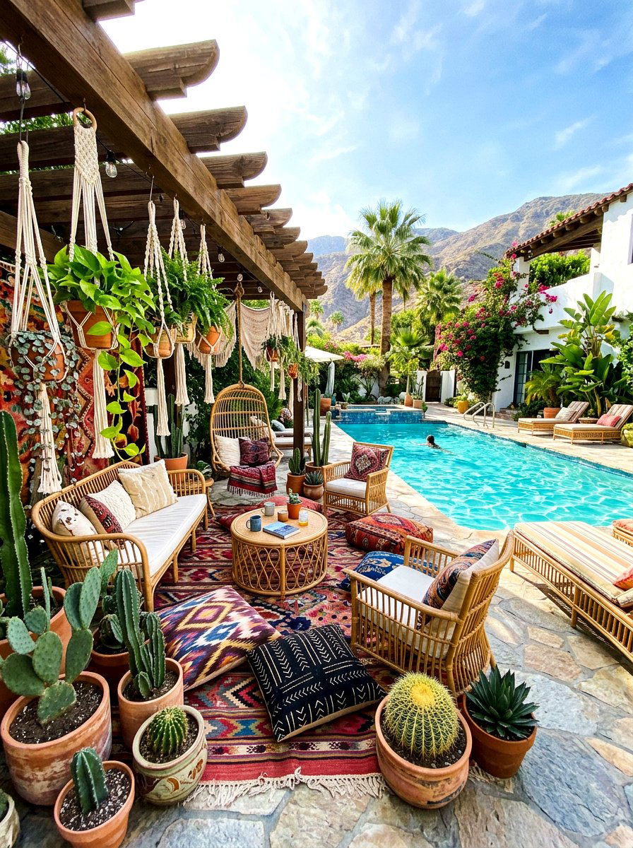 Boho Chic Poolside Retreat - 30 pool lounge patio ideas