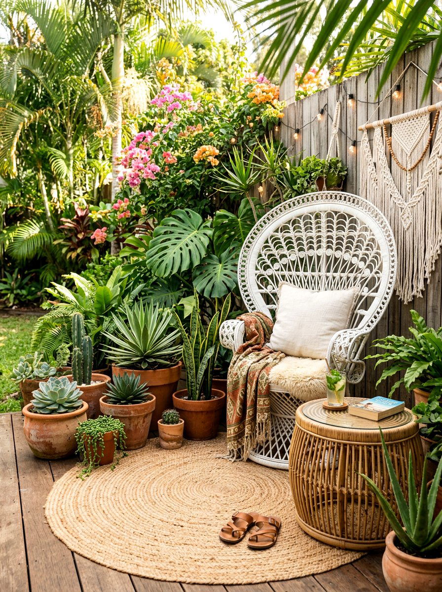 Boho Chic Rattan Drink Table Corner - 30 drink table ideas