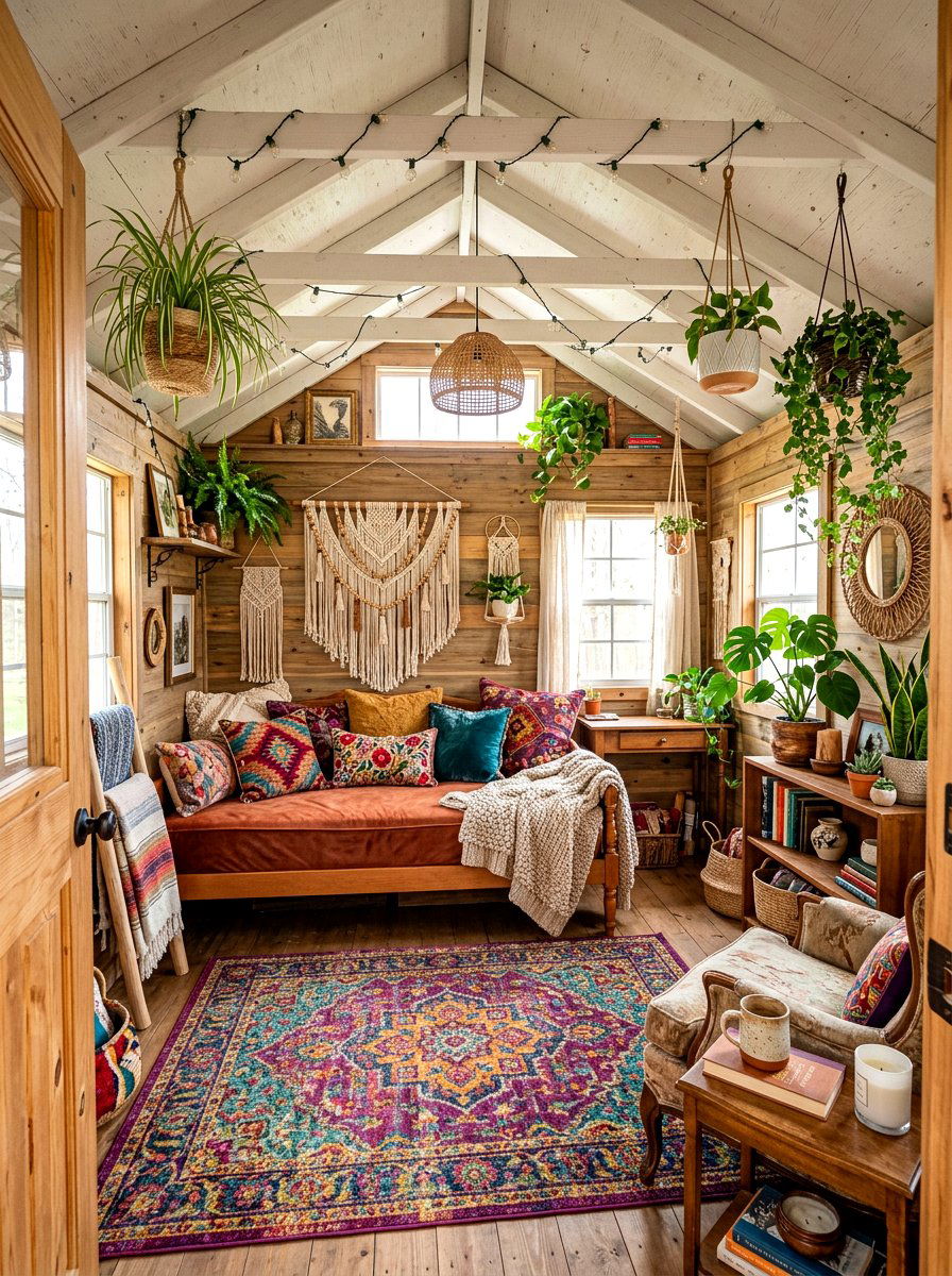 Boho Chic She Shed - 30 garden studio shed ideas