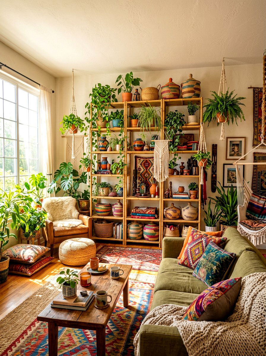 Boho Chic Shelving - 30 living room shelf decor ideas
