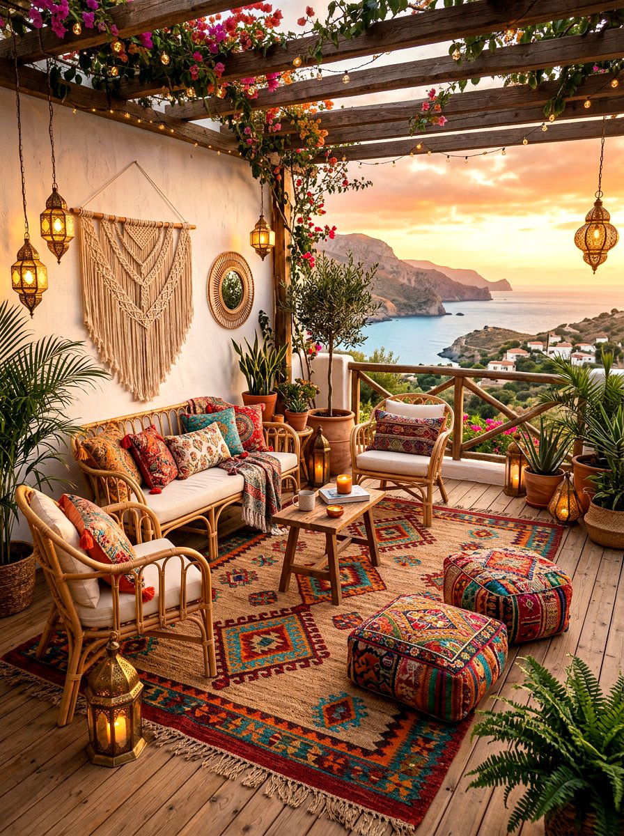 Boho Chic Terrace Rug - 30 patio rug ideas
