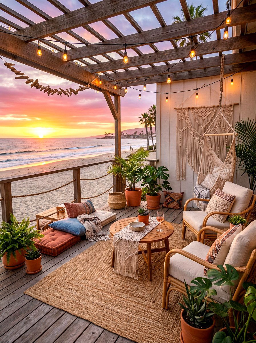 Boho Coastal Porch - 30 seaside porch ideas