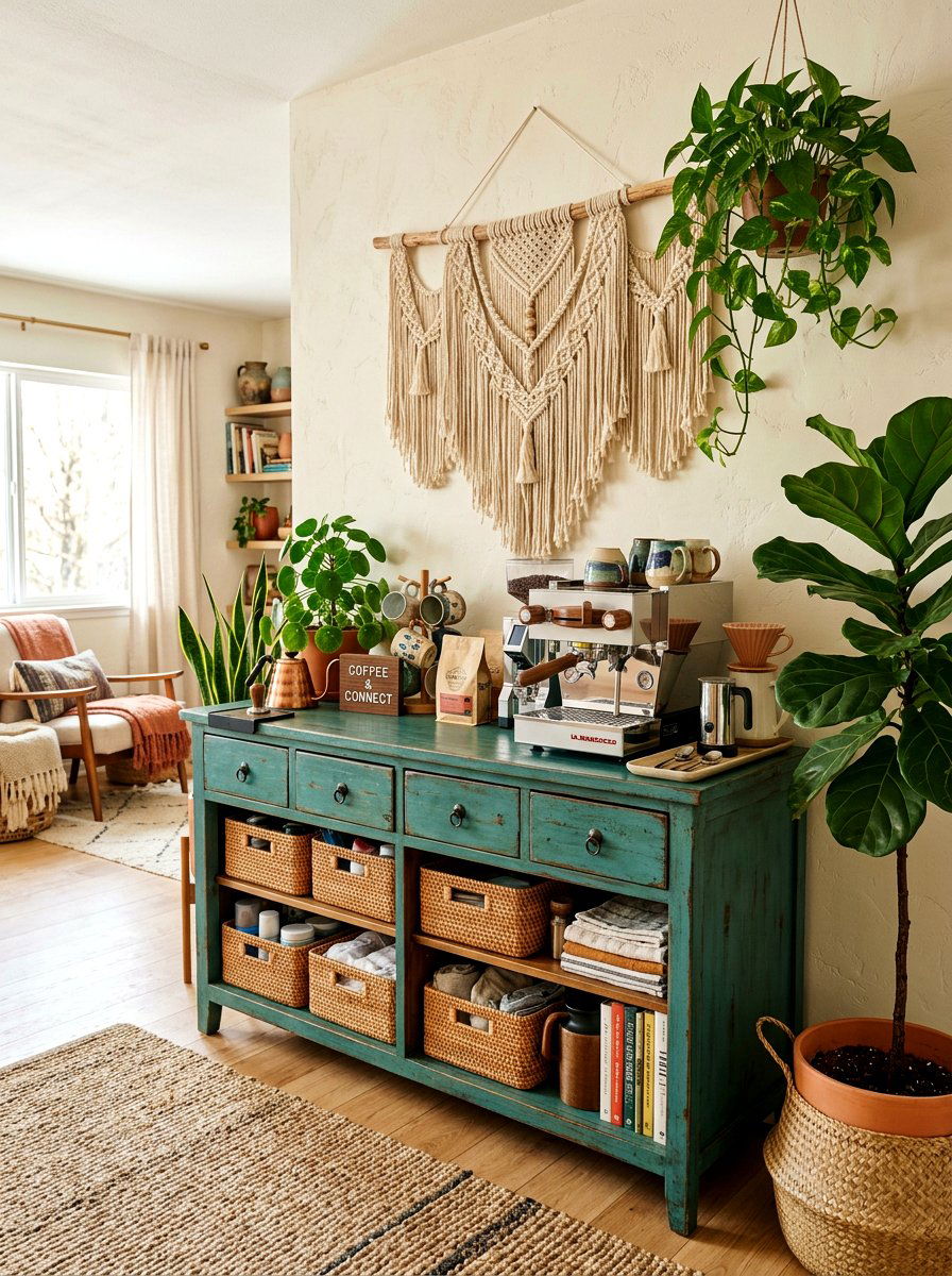 Boho Coffee Station - 30 coffee nook ideas