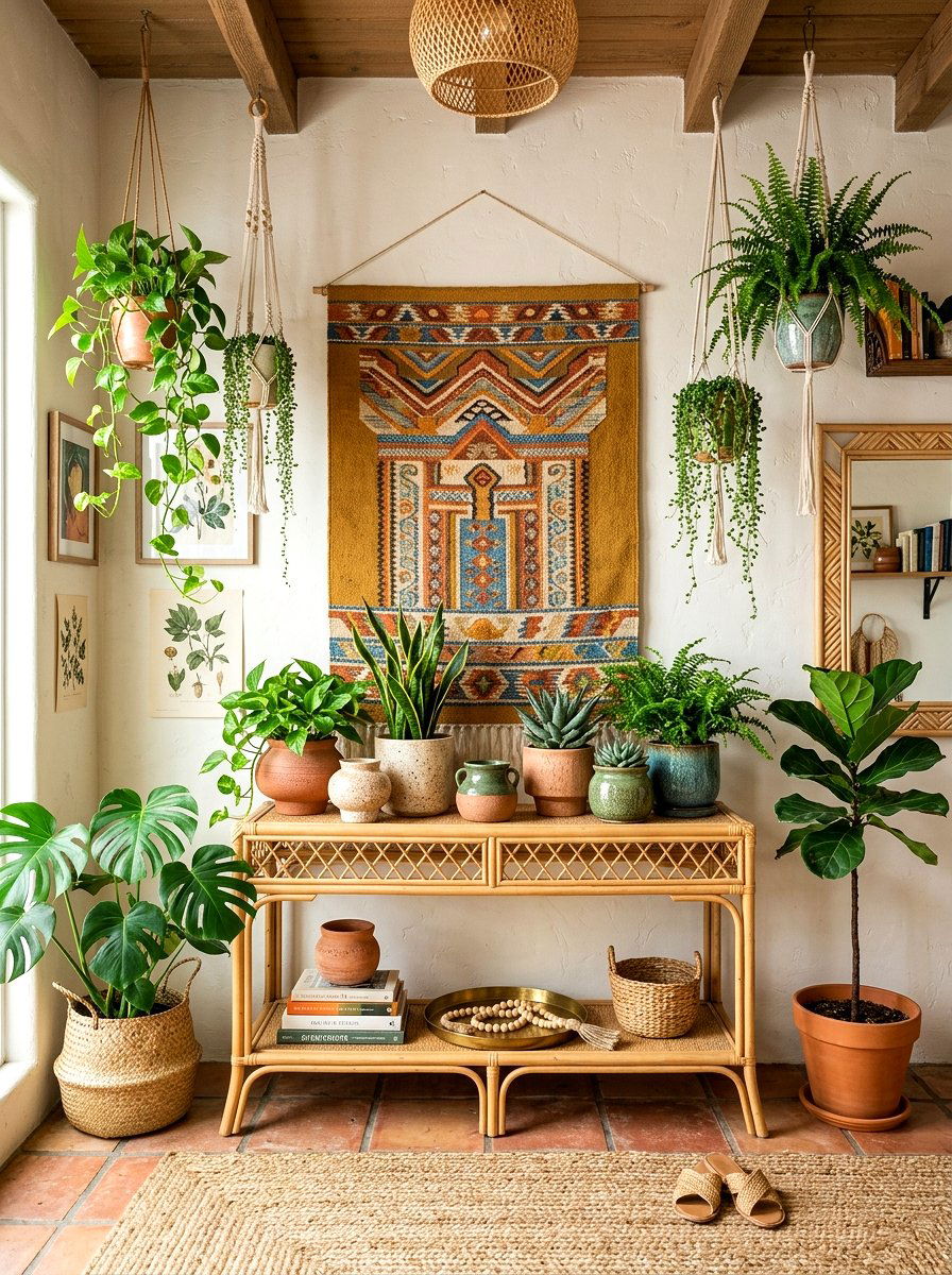 Boho Console Table - 30 narrow console table ideas