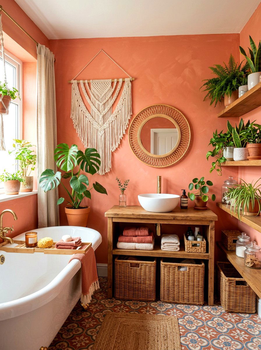 Boho Coral Bathroom Style - 30 coral bathroom decor ideas