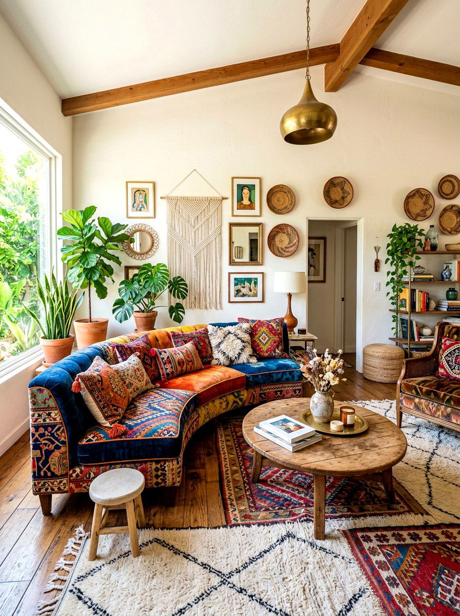 Boho Curved Sofa - 30 curved sofa living room ideas