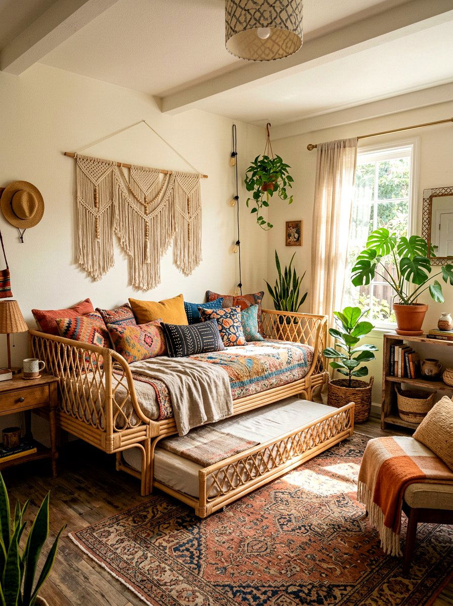 Boho Daybed Trundle - 30 trundle guest room ideas