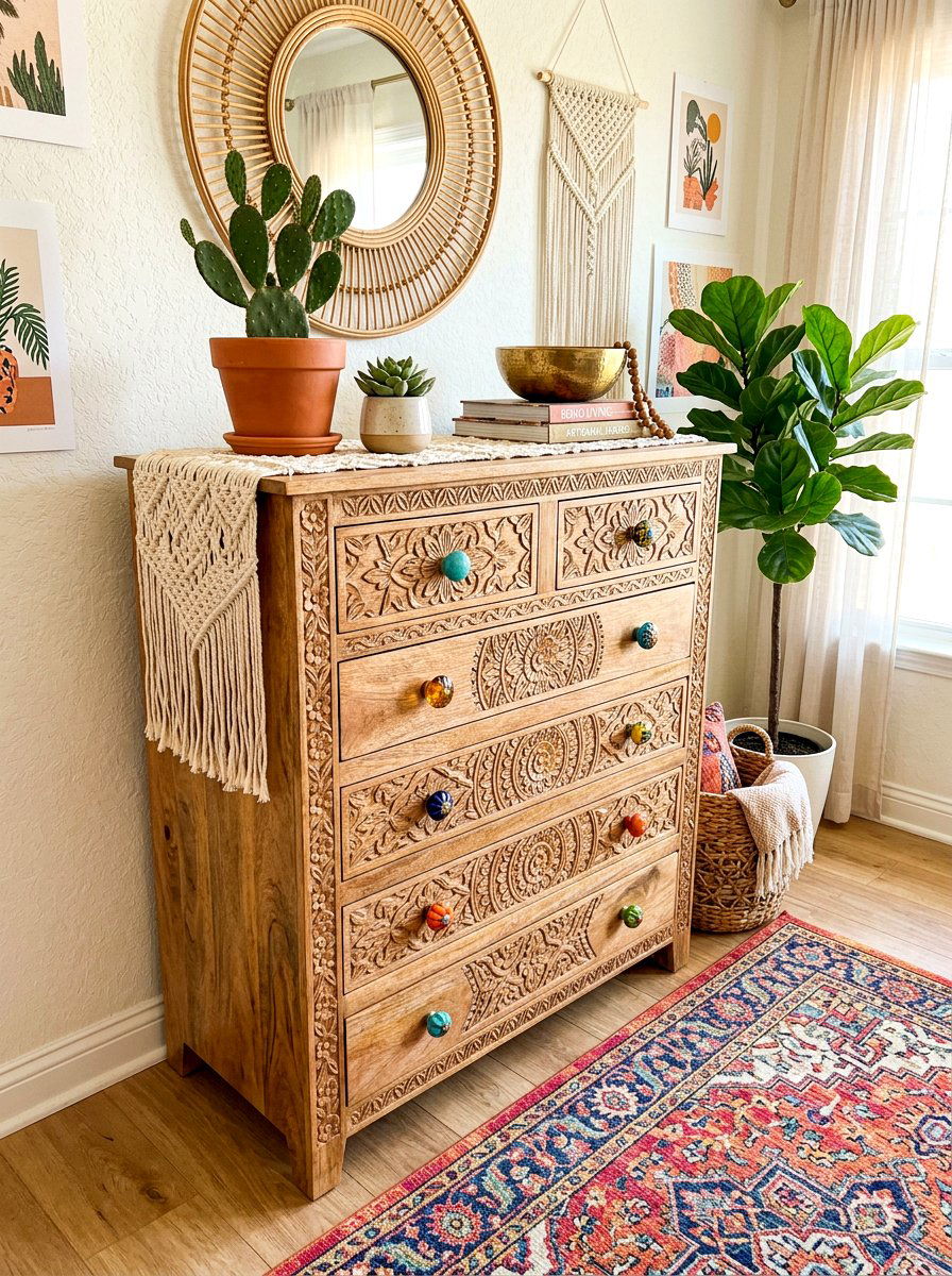 Boho Dresser - 30 guest room dresser ideas