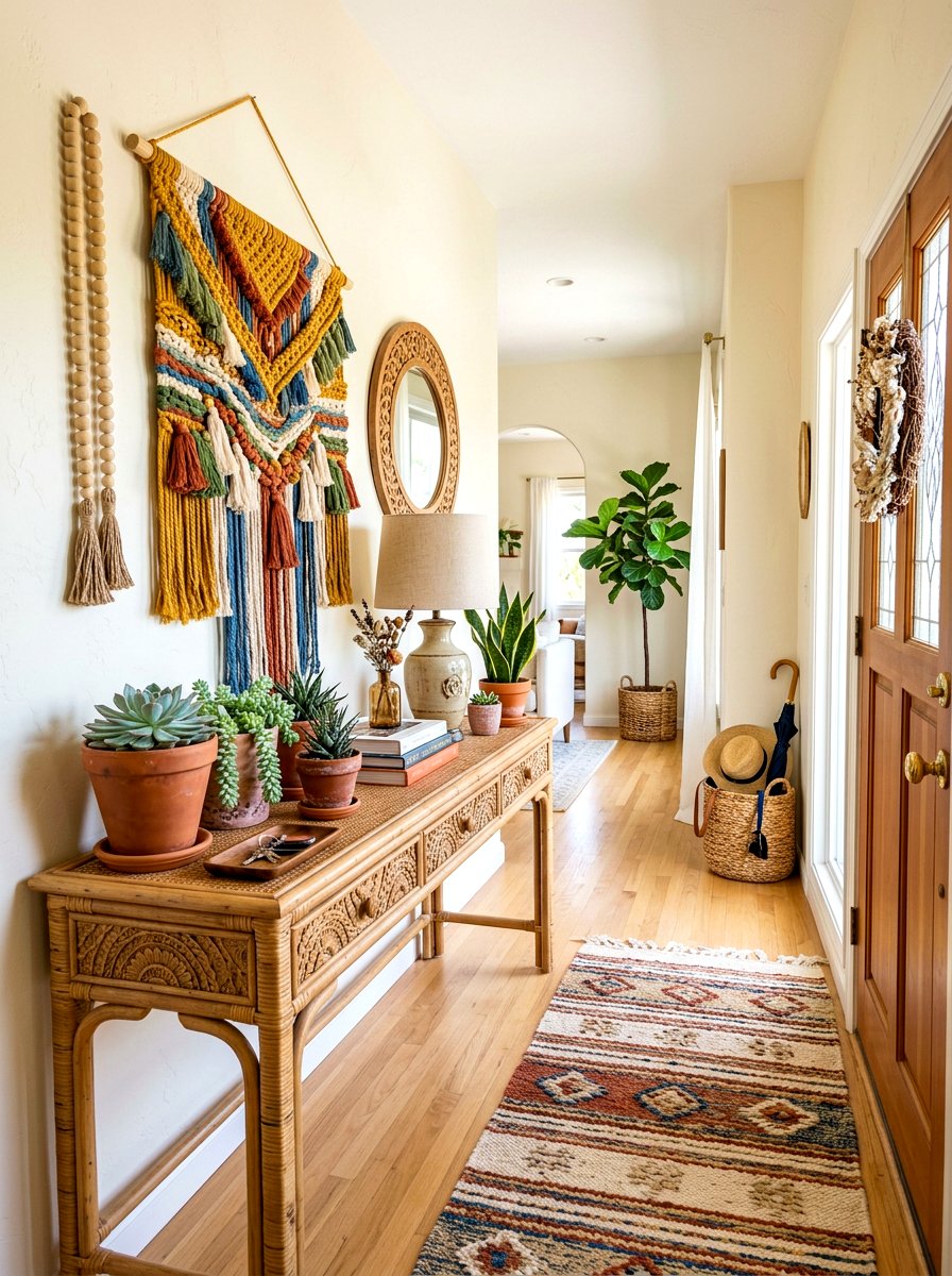 Boho Entryway Console - 30 layered entry table ideas