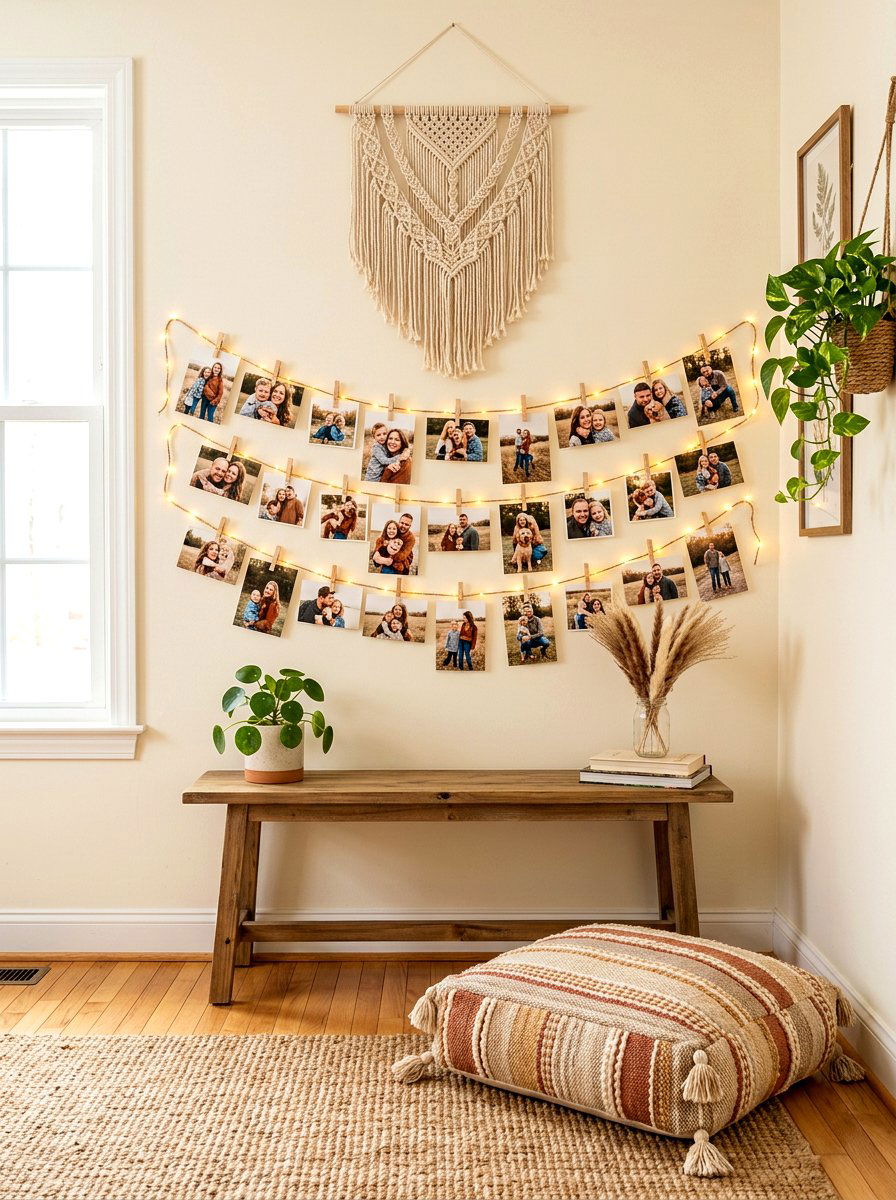 Boho Family Photo Arrangement - 30 family photo wall ideas