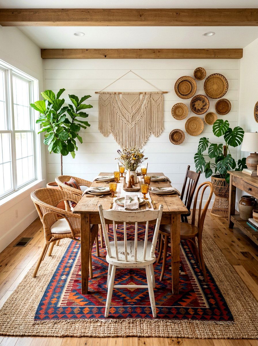 Boho Farmhouse Dining Room - 30 farmhouse dining room ideas