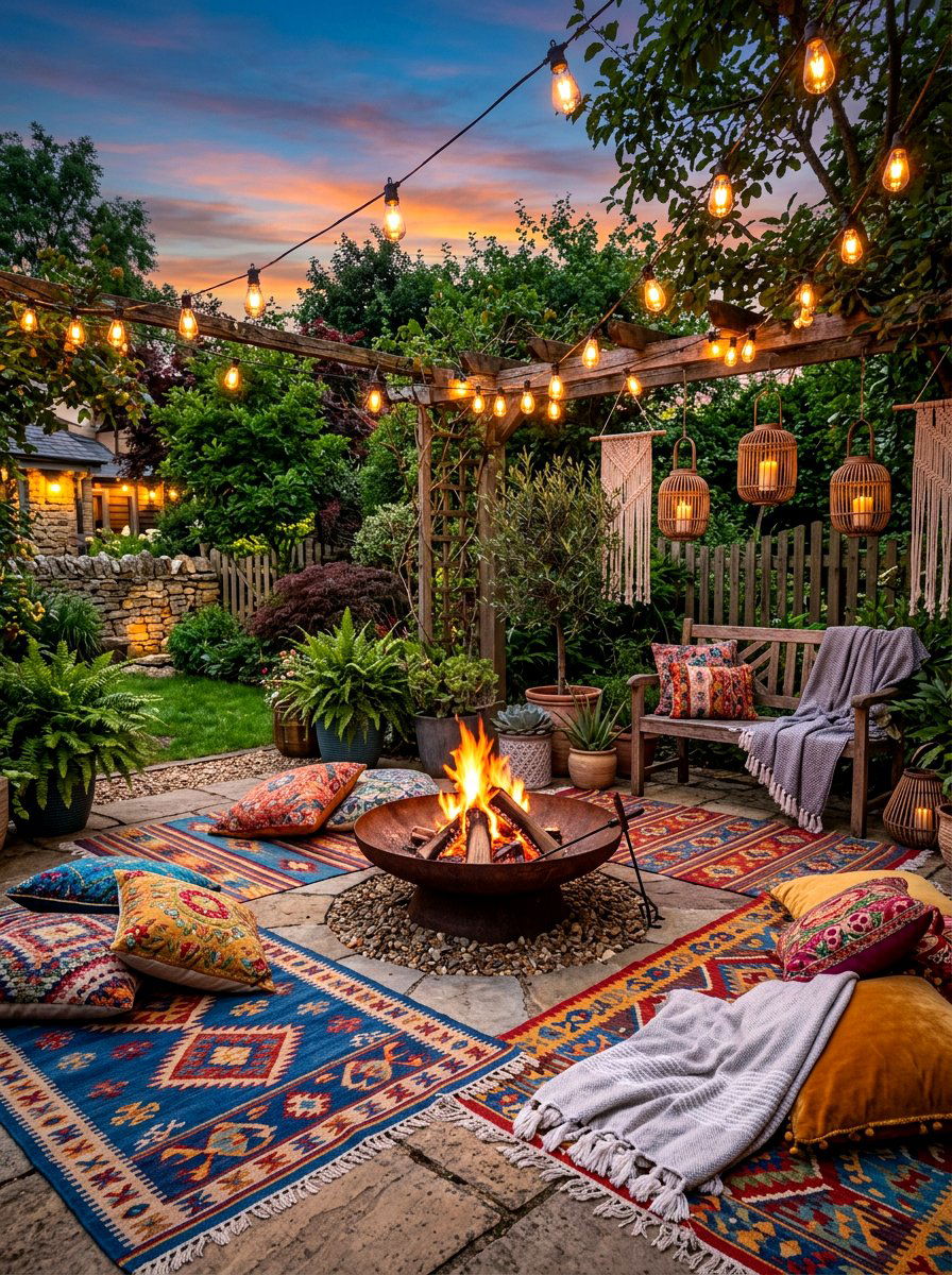 Boho Fire Pit Corner - 30 fire pit corner ideas