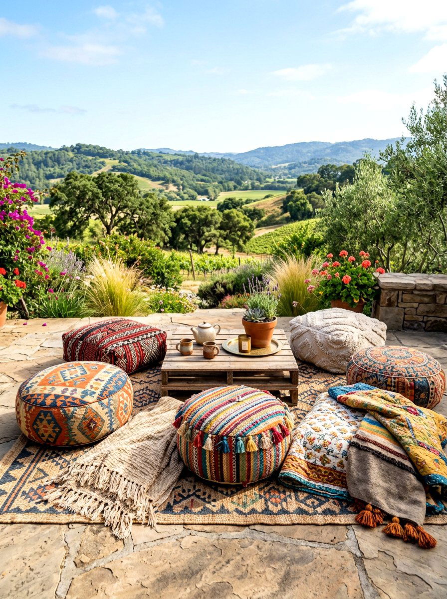 Boho Floor Cushions - 30 family backyard seating ideas