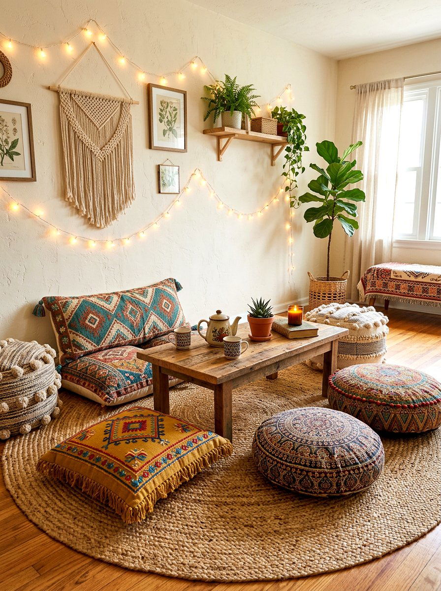 Boho Floor Pillows - 30 bedroom sitting area ideas