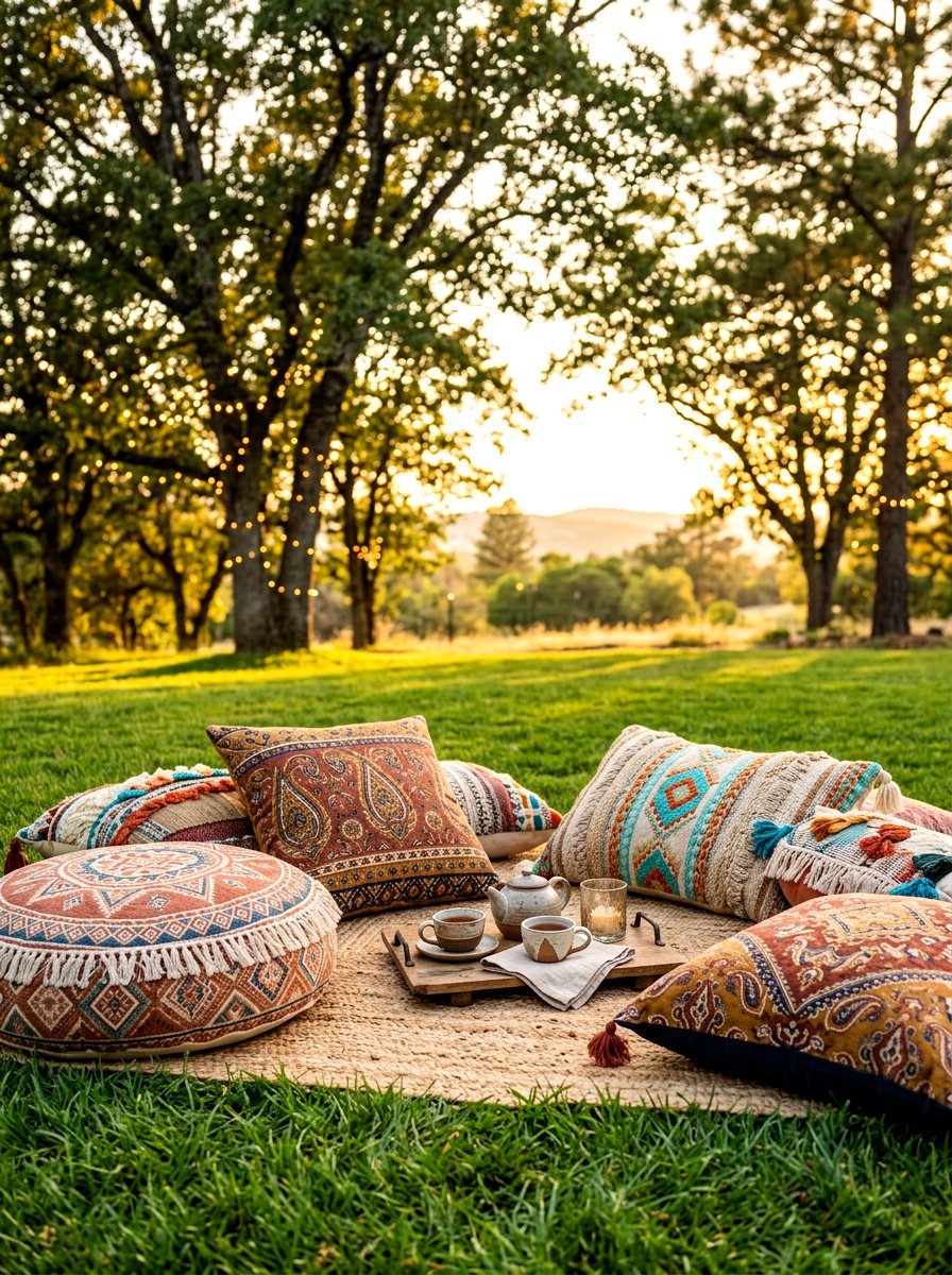 Boho Floor Pillows - 30 backyard reading nook ideas