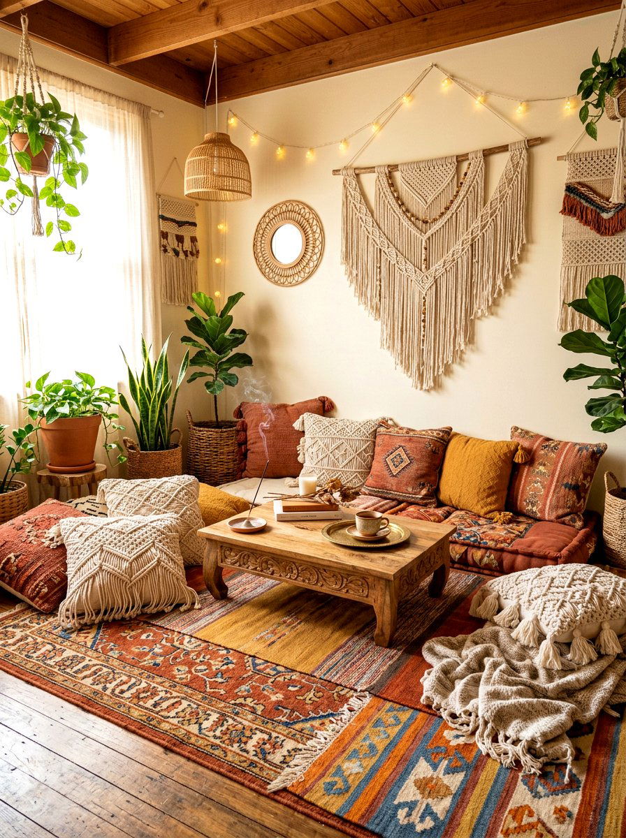Boho Floor Seating - 30 meditation room ideas
