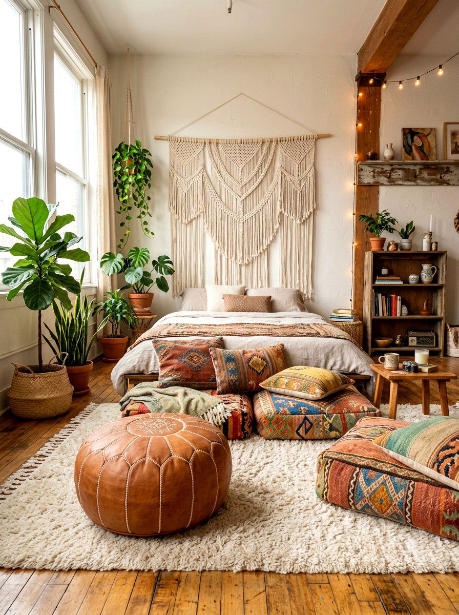 Boho Floor Seating - 30 bedroom mini lounge ideas