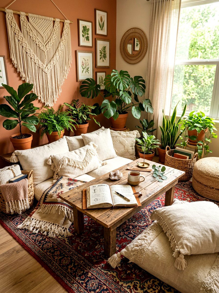 Boho Floor Seating Area - 30 journaling nook ideas