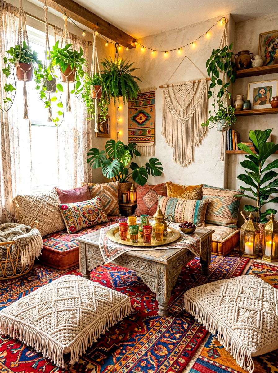 Boho Floor Tea Seating - 30 tea nook ideas