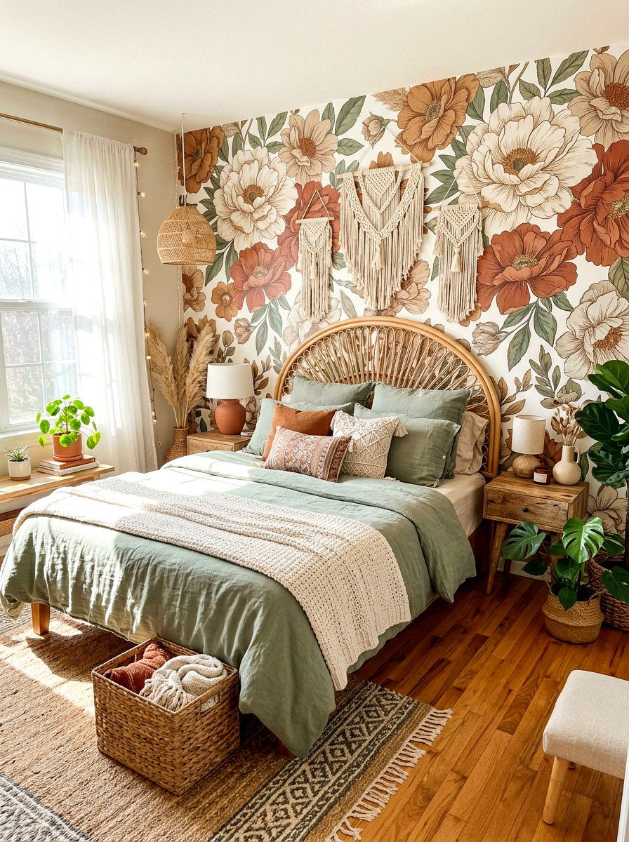 Boho Floral Peel And Stick - 30 renter friendly wallpaper ideas aesthetic