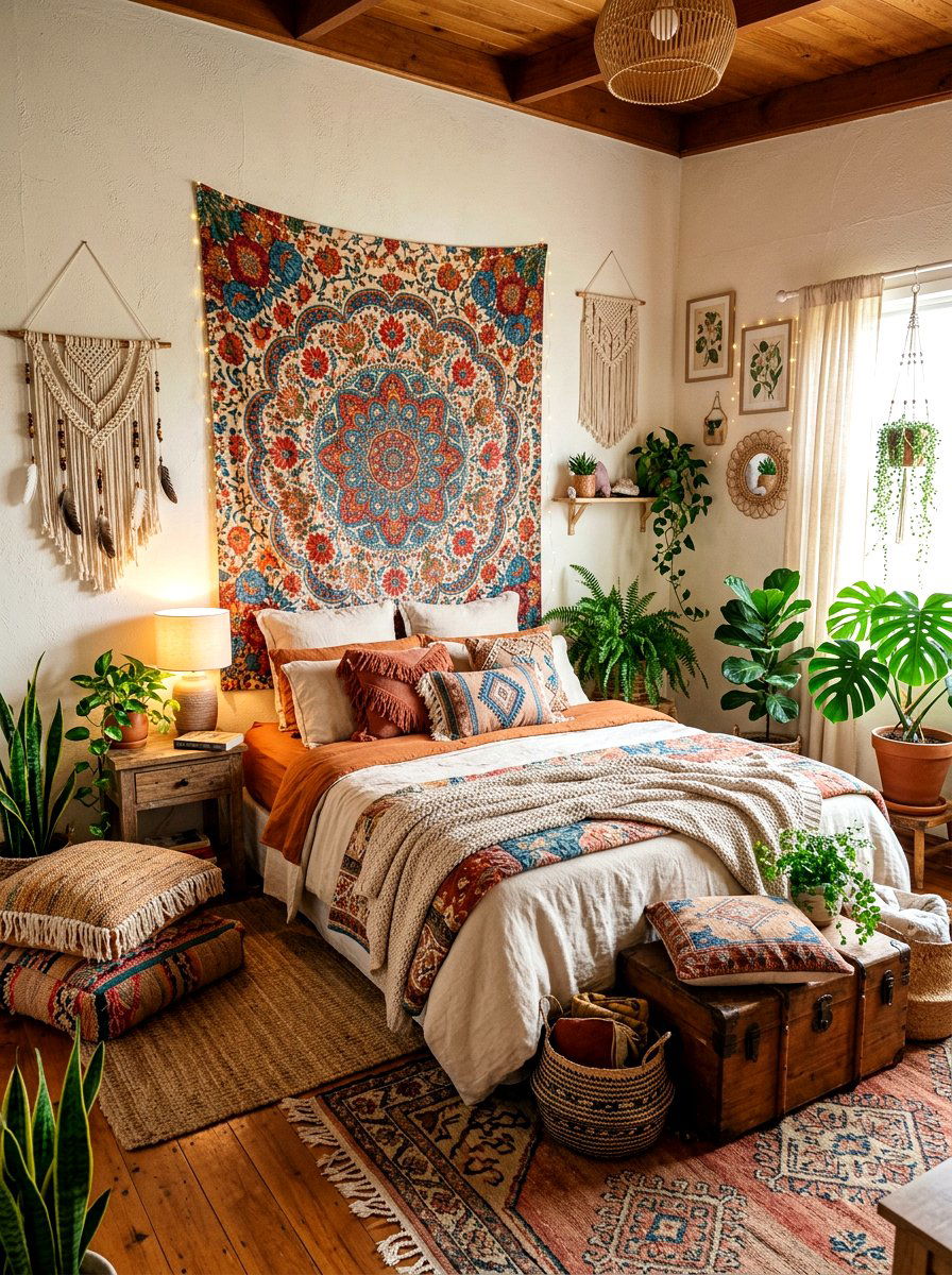 Boho Floral Tapestry - 30 romantic floral bedroom ideas