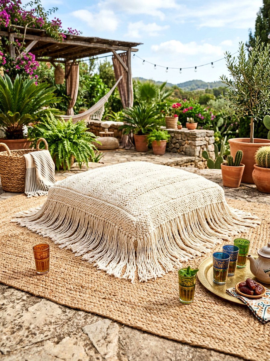 Boho Fringe Floor Cushion - 30 outdoor floor cushion ideas