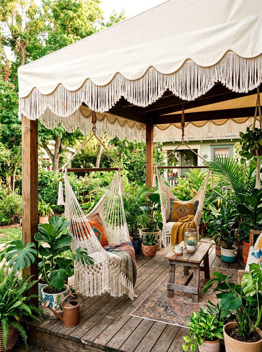 Boho Fringe Scalloped Porch Awning - 30 scalloped awning ideas