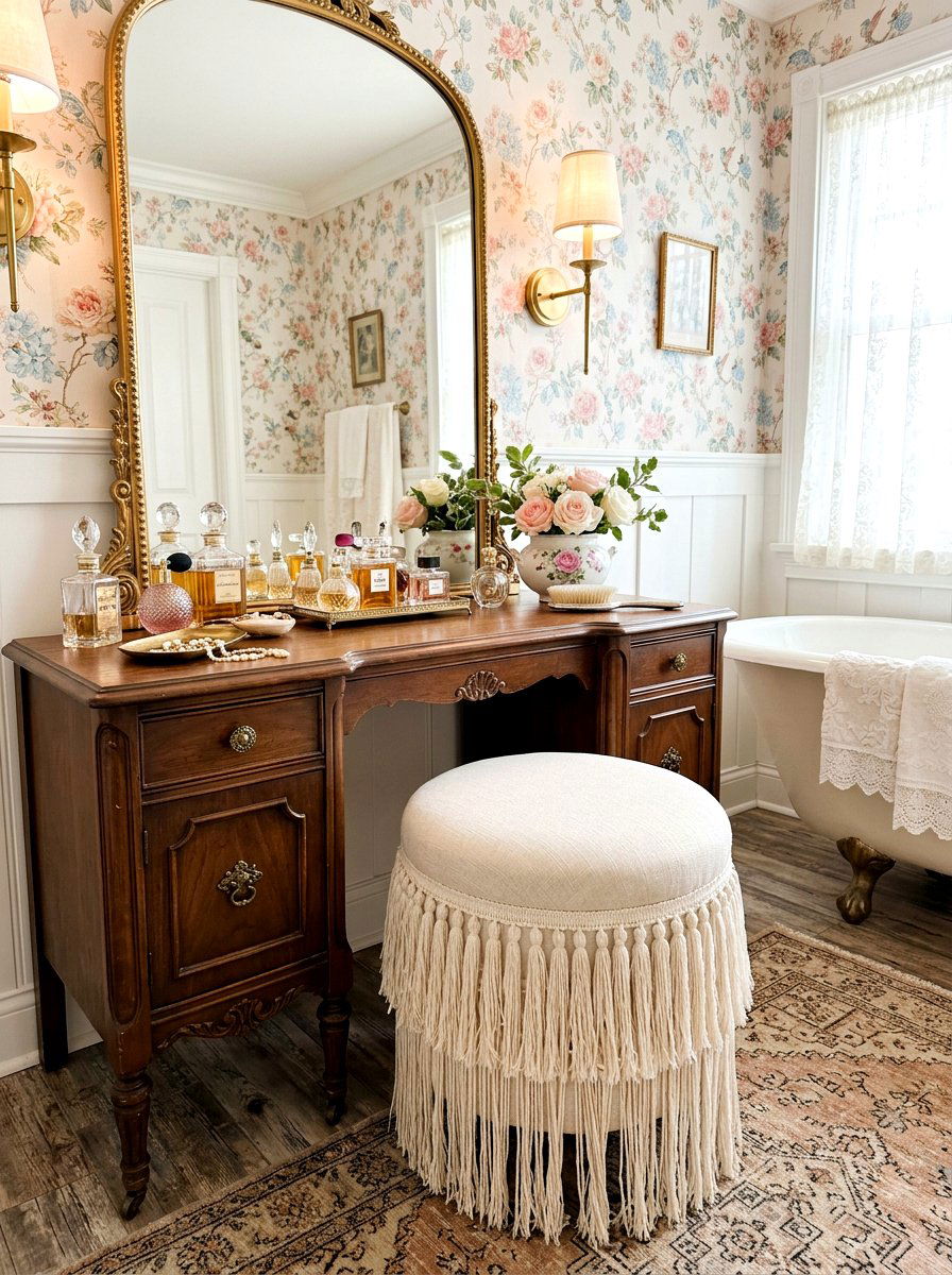 Boho Fringe Vanity Stool - 30 bathroom stool ideas