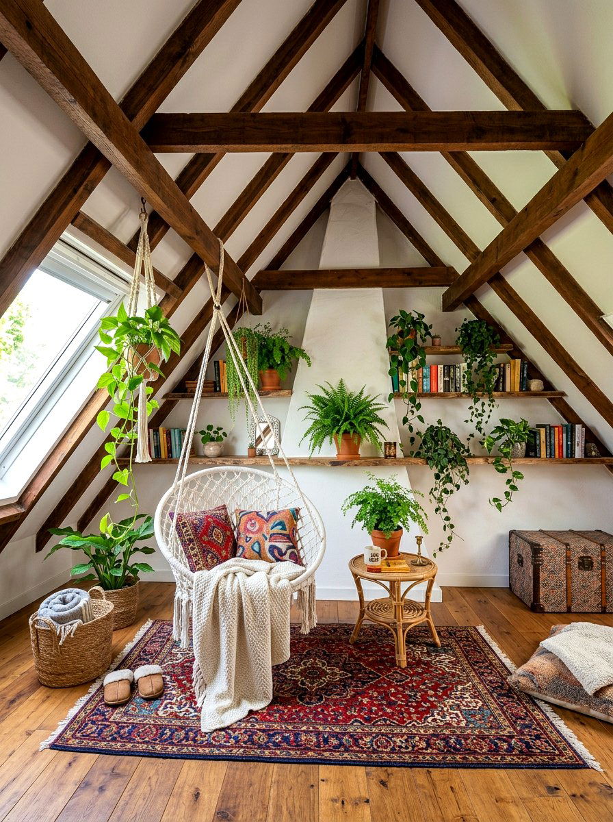Boho Hammock Attic Space - 30 attic reading nook ideas