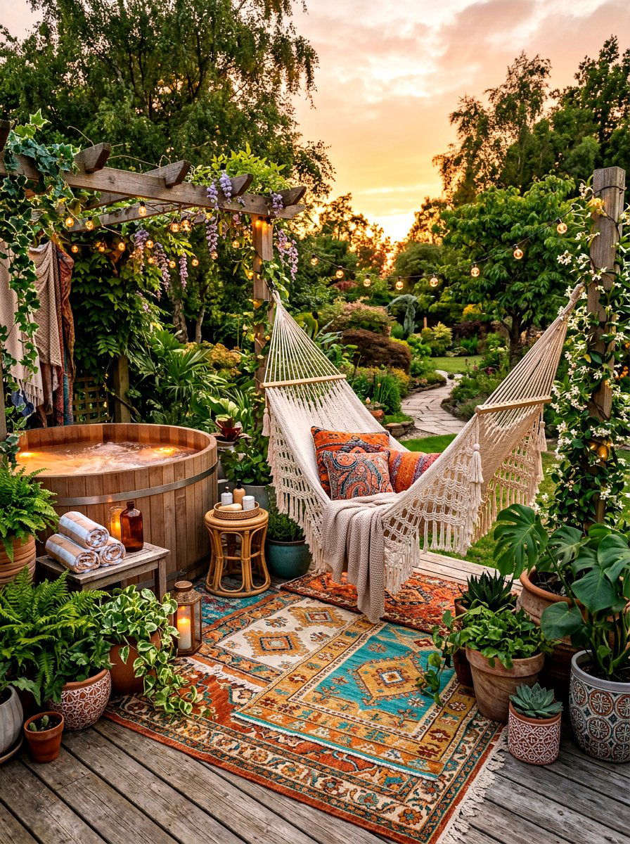 Boho Hammock Spa Corner - 30 spa patio retreat ideas