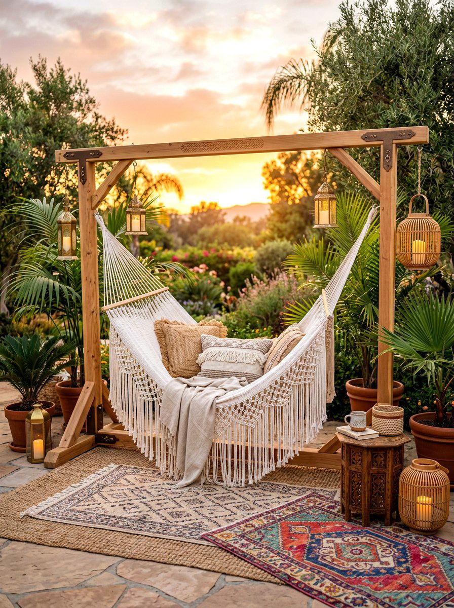 Boho Hammock Stand - 30 hammock stand garden ideas