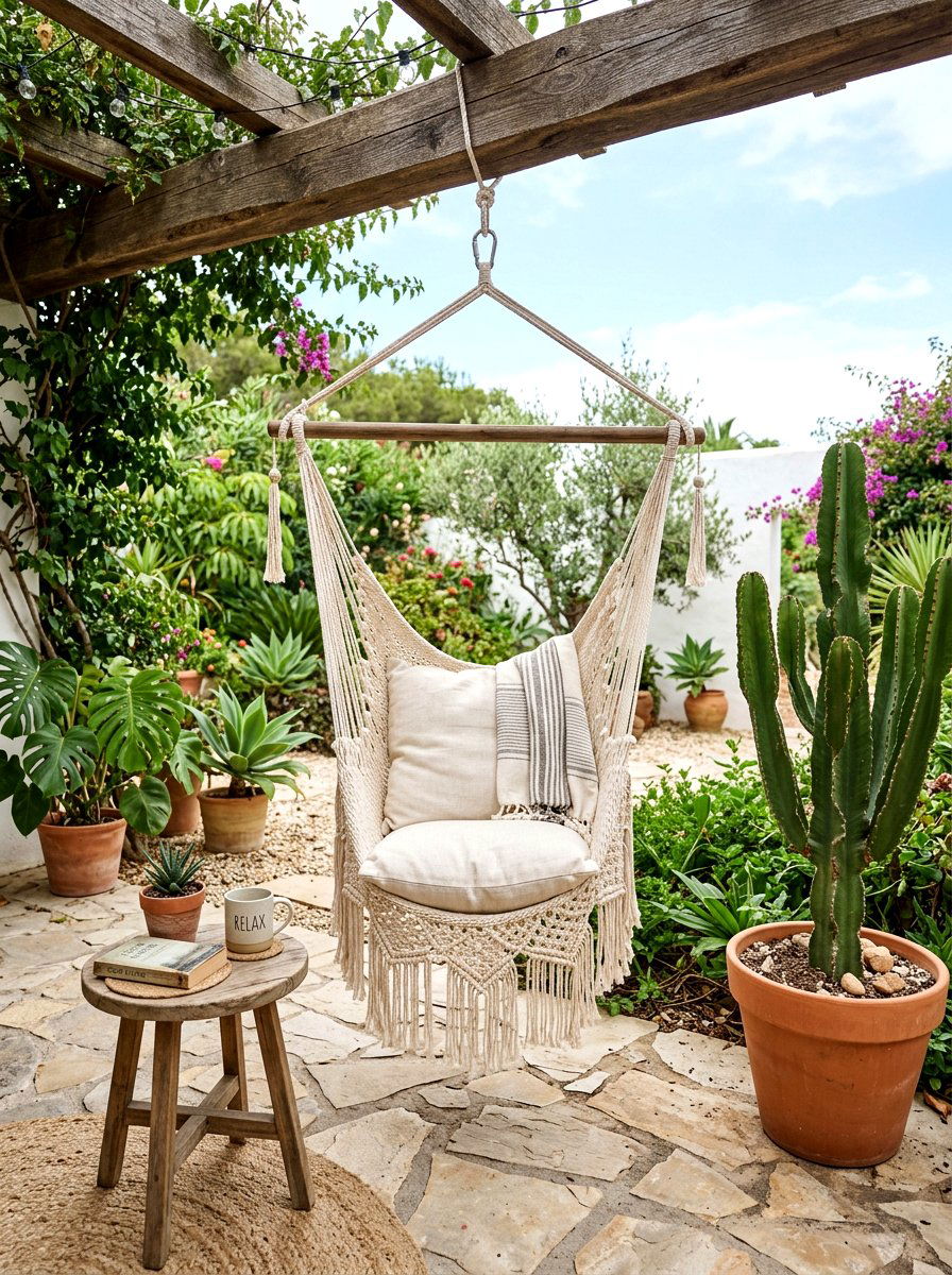 Boho Hammock Swing - 30 California casual patio ideas