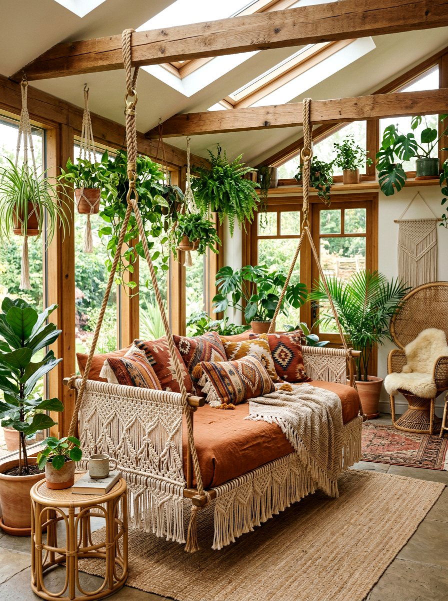 Boho Hanging Daybed - 30 hanging daybed ideas