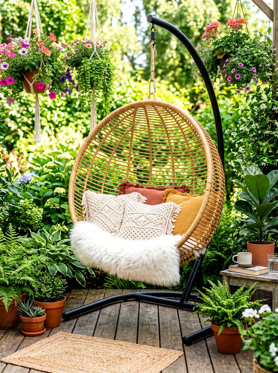 Boho Hanging Egg Chair - 30 resort patio lounge ideas
