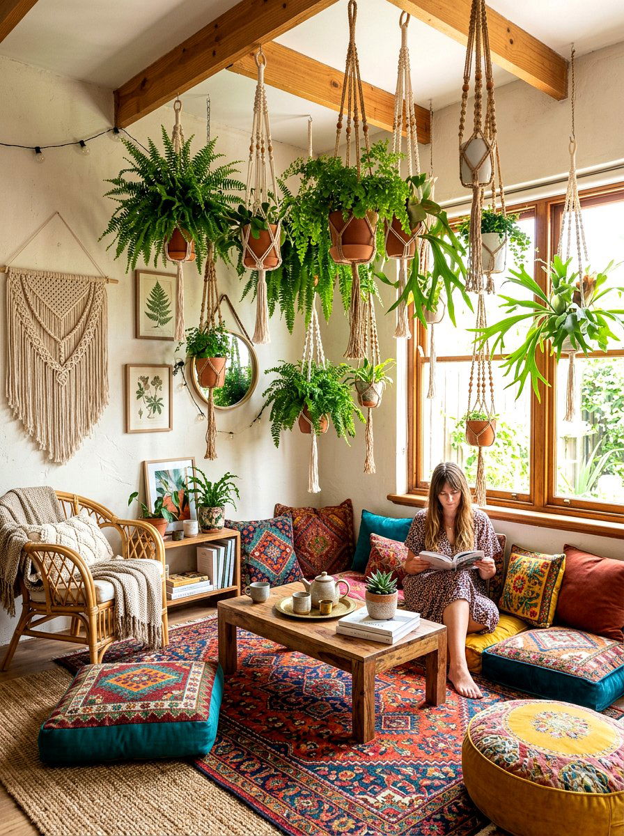 Boho Hanging Fern - 30 hanging fern indoor ideas