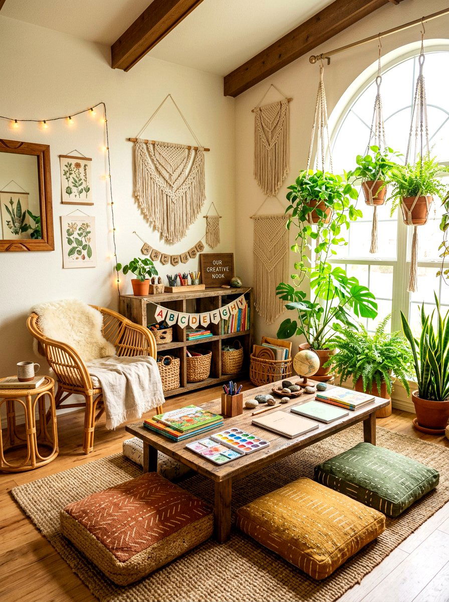 Boho Homeschool Nook - 30 homeschool room ideas