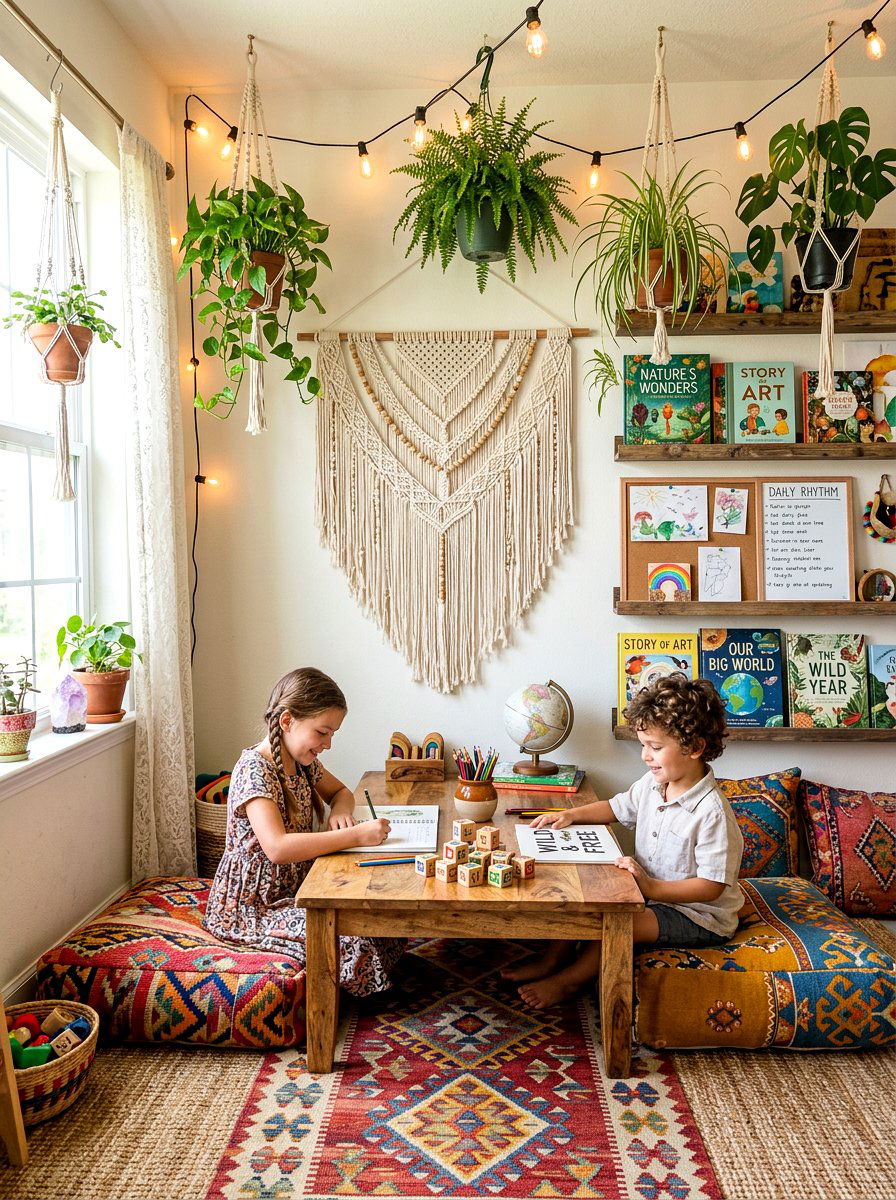 Boho Homeschool Nook - 30 home schoolroom ideas